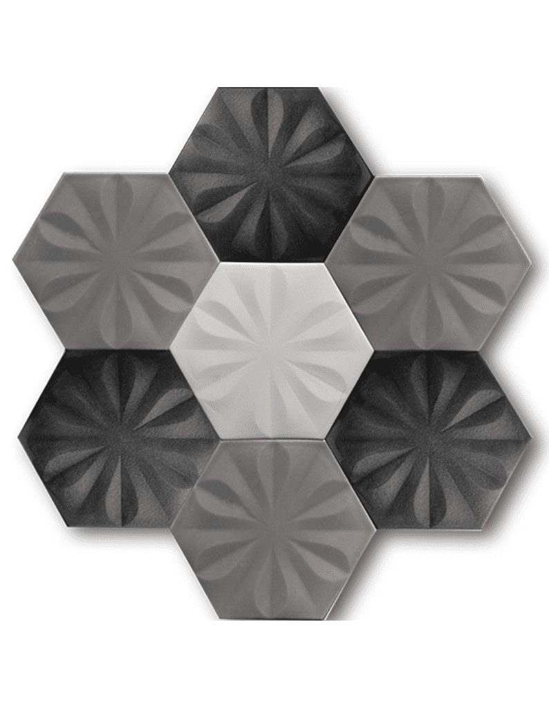 Altıgen Seramik Çini Karo 15x17 -39,  Altıgen Seramik, Altıgen Siyah Beyaz Seramik, Banyo Seramik, Mekan Seramikleri, Hexagon Seramik, Hexagon Tiles, 